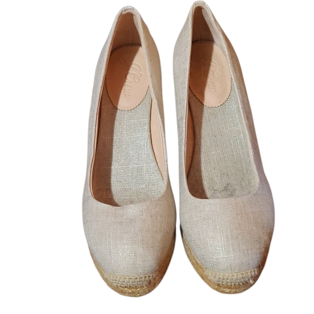 J. Crew Seville Metallic Gold Canvas Espadrille Wedges Size 9 - Picture 2 of 12